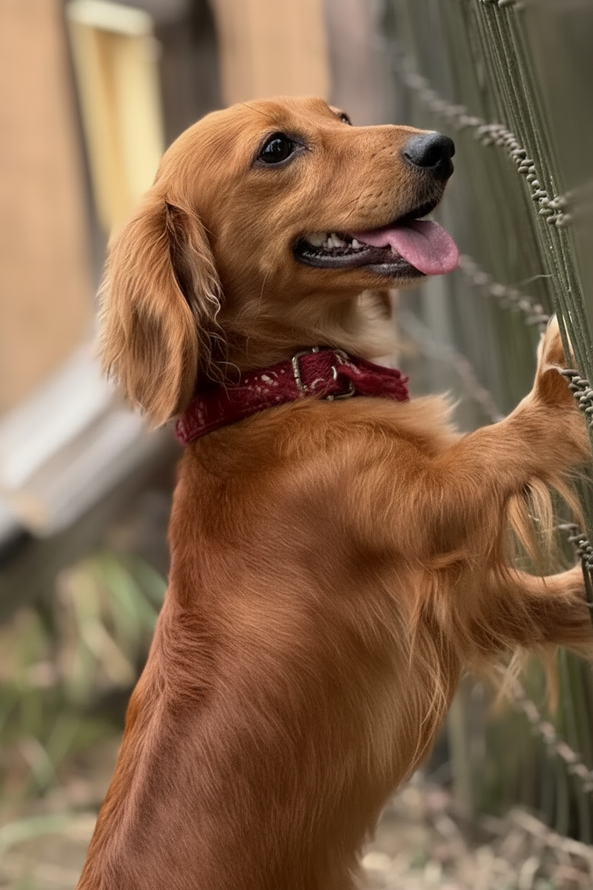 Cinders, red long coat dachshund